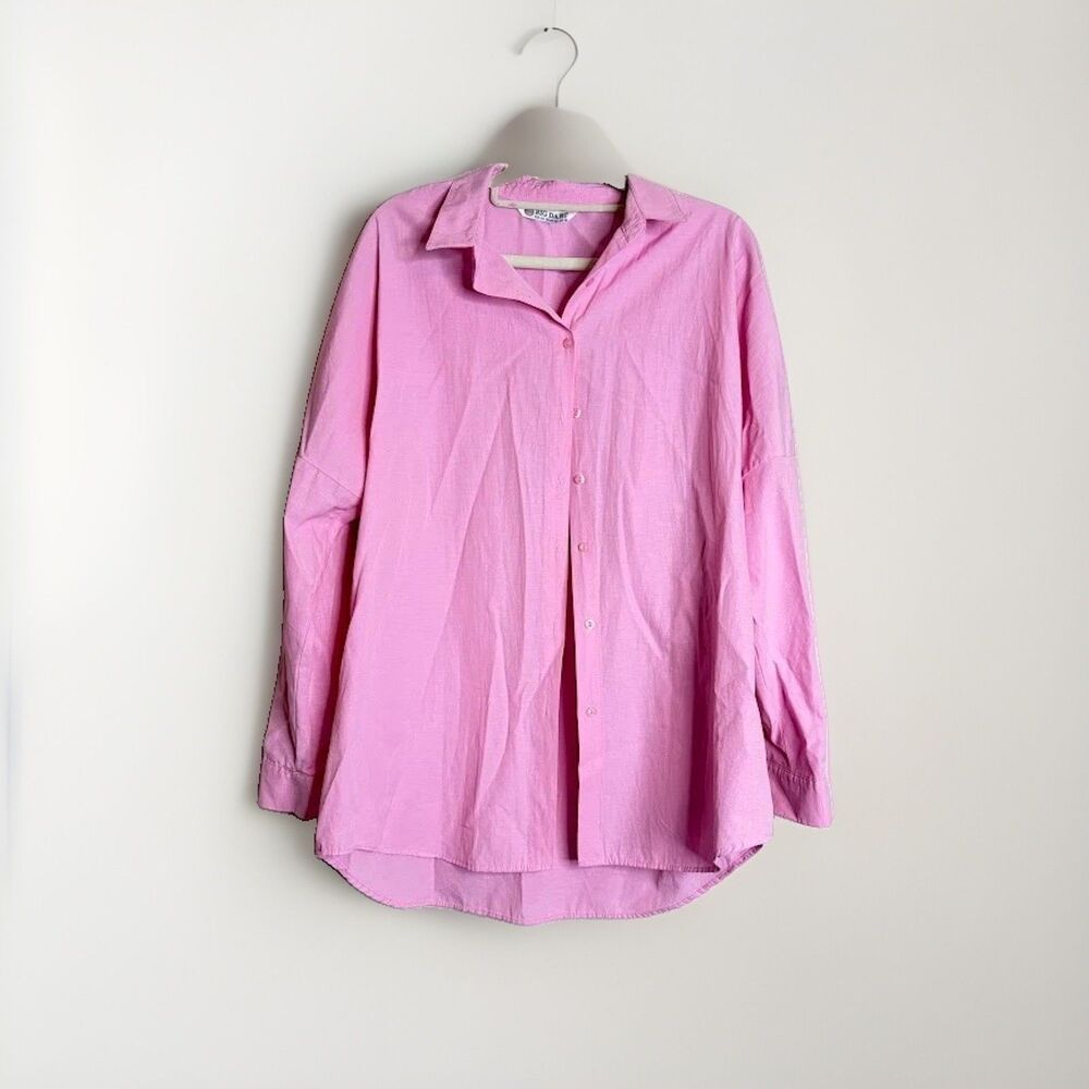 Big Dart Pink Shirt Button Up Oversize Women's 12 Drop Sleeve Lightly Textured